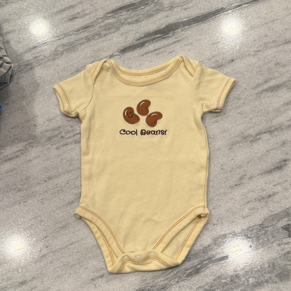 Adorable Yellow Baby Bodysuit with Cool Beans Print
